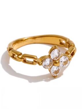 Gold Floral Cubic Zirconia Ring - Women Jewelry